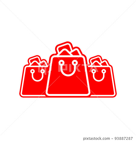 Illustration of three red shopping carts or shopping bags filled with groceries isolated in a row on white background. Abstract flat design set. Icons for your business in the field of selling Illustration of three red shopping carts or shopping bags filled with groceries isolated in a row on white background. Abstract flat design set. Icons for your business in the field of selling 93887287