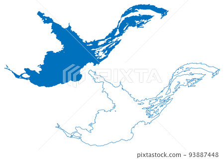 Great Slave Lake (Canada, North America) map vector illustration, scribble sketch Tidee, Tindee, Tu Nedhe or Tucho map 93887448