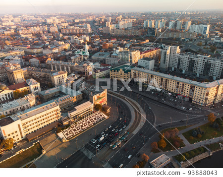 Downtown city streets rooftop in Kharkiv, Ukraine Downtown city streets rooftop in Kharkiv, Ukraine 93888043