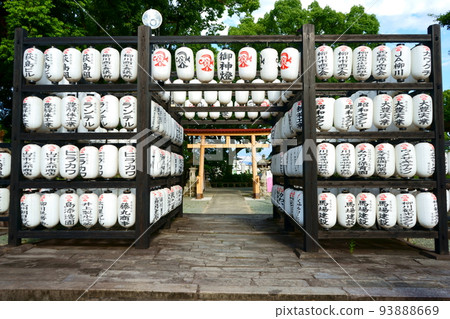 Lanterns and torii at Mihashira Shrine Lanterns and torii at Mihashira Shrine 93888669