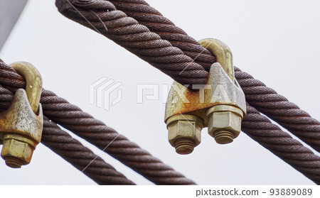 Clamp connection with bolts on thick steel cables from steel threads Clamp connection with bolts on thick steel cables from steel threads 93889089