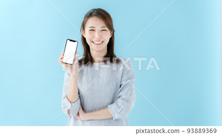 Woman smart phone blue back 93889369