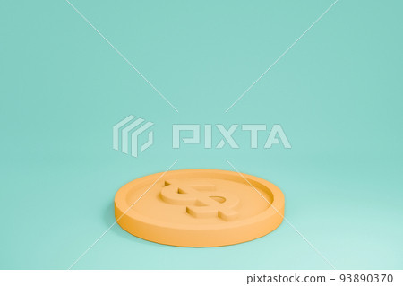 Dollar coin on green pastel background. Minimal 3D Rendering. Saving money concept. Banking, Investment and Financial. Wealth and investment. 93890370