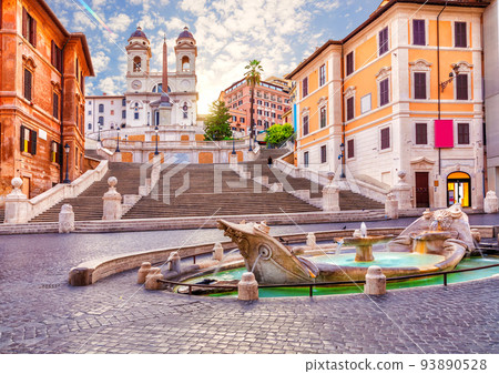 Fountain of the Boat or Fontana della Barcaccia and the Spanish Steps Piazza di Spagna , Rome, Italy Fountain of the Boat or Fontana della Barcaccia and the Spanish Steps Piazza di Spagna , Rome, Italy 93890528