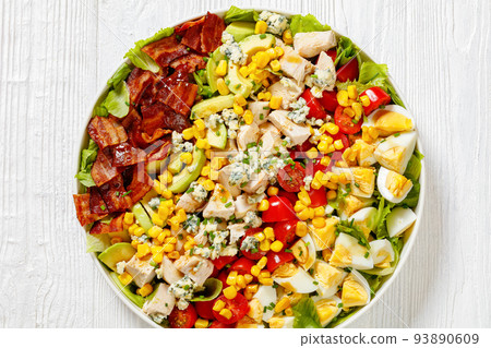 American garden salad on plate, top view 93890609