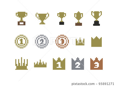 Pixelated Ranks Pixel art award ranking icon set trophy crown - Stock Illustration ...
