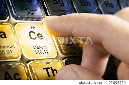 Periodic table. Chemical elements. Cerium, symbol CE. Periodic table. Chemical elements. Cerium, symbol CE. 93892354