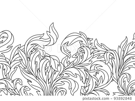 Decorative floral seamless pattern in baroque style. Engraved black curling plant. 93892848
