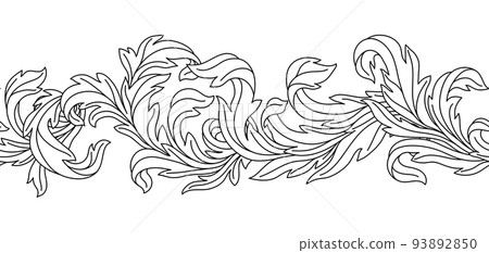 Decorative floral seamless pattern in baroque style. Engraved black curling plant. 93892850