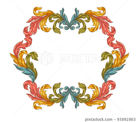 Decorative floral frame in baroque style. Colorful curling plant. Decorative floral frame in baroque style. Colorful curling plant. 93892863
