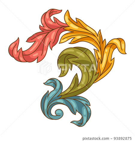 Decorative floral element in baroque style. Colorful curling plant. Decorative floral element in baroque style. Colorful curling plant. 93892875