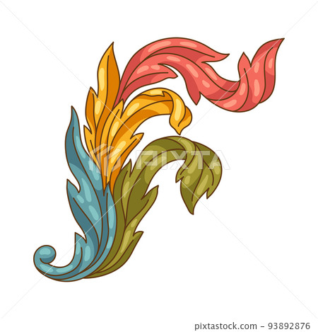 Decorative floral element in baroque style. Colorful curling plant. Decorative floral element in baroque style. Colorful curling plant. 93892876