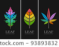 Vector illustration of colorful leaf design elements on black background 93893832