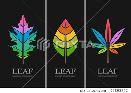 Vector illustration of colorful leaf design elements on black background Vector illustration of colorful leaf design elements on black background 93893832