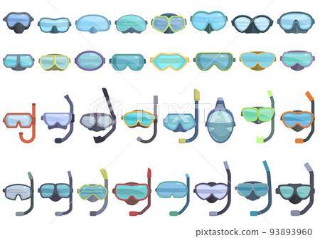 Diving mask icons set cartoon vector. Dive swim. Sea water 93893960