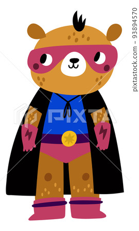 Funny bear kid in superhero costume. Animal in mask and cape Funny bear kid in superhero costume. Animal in mask and cape 93894570