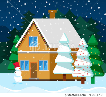 Christmas Card with House and Fir-tree Vector Christmas Card with House and Fir-tree Vector 93894733