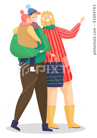 Family Wearing Winter Clothes, Parents and Kid Family Wearing Winter Clothes, Parents and Kid 93894763