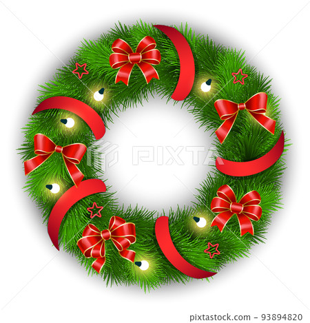 Christmas Wreath Made of Pine Branches and Bows Christmas Wreath Made of Pine Branches and Bows 93894820