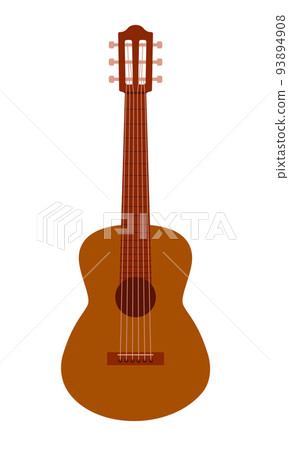 Six string acoustic guitar isolated on a white background. Classical musical instrument with metal strings. Flat. Vector 93894908