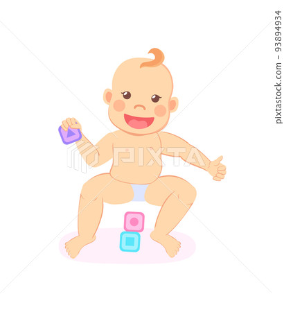 Smiling Baby Playing with Wooden Blocks Isolated Smiling Baby Playing with Wooden Blocks Isolated 93894934