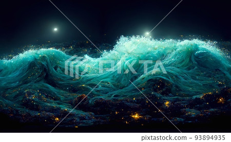 Ocean fantasy night landscape sea starry dark waves stars. Ocean fantasy night landscape sea starry dark waves stars. 93894935