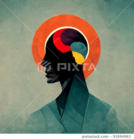 Human paper head with halo and colorful brain,...-插圖素材 [93894963] - PIXTA圖庫