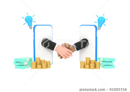 3D.businessman shaking hands through smartphone screens, concluding a contract via the Internet. 3D.businessman shaking hands through smartphone screens, concluding a contract via the Internet. 93895556