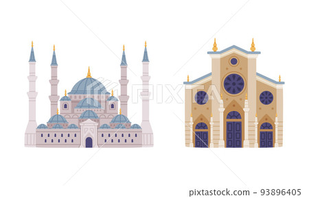 Blue Sultan Mosque and Palace as Turkey Traditional Building Vector Set 93896405
