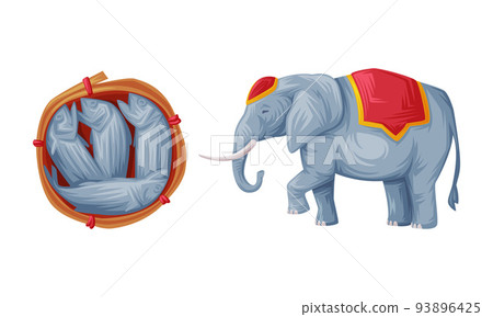 Mackerel Basket and Huge Elephant Animal as Thailand Symbol and Famous Object Vector Set Mackerel Basket and Huge Elephant Animal as Thailand Symbol and Famous Object Vector Set 93896425