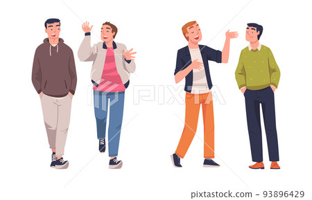 Man Character Telling Funny Story and Joke Laughing Out Loud and Having Fun Vector Set 93896429