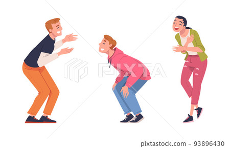 Man and Woman Character Telling Funny Story and Joke Laughing Out Loud and Having Fun Vector Set 93896430
