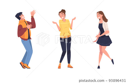 Man and Woman Character Telling Funny Story and Joke Laughing Out Loud and Having Fun Vector Set 93896431