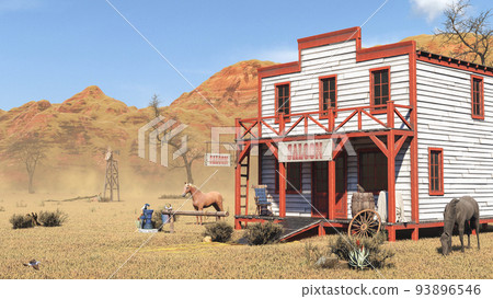 Old vintage western saloon isolated on the field in Wild West, 3d rendering 93896546