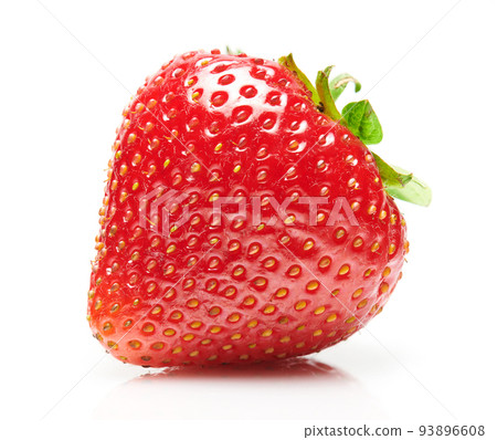 strawberry isolated on white background, one red berry whole in details, concept of fresh fruits and healthy food, macro photo 93896608