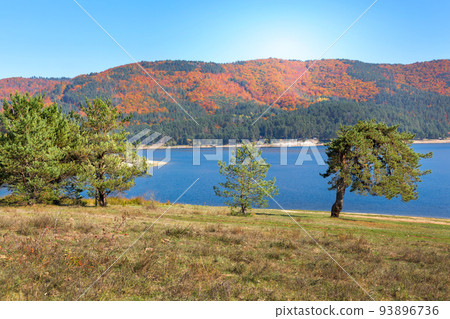 Batak Reservoir dam in autumn, Bulgaria 93896736