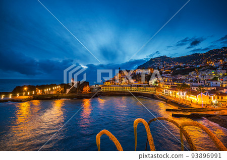 Camara de Lobos Harbor in the Madeira Islands, Portugal, photographed at night 93896991