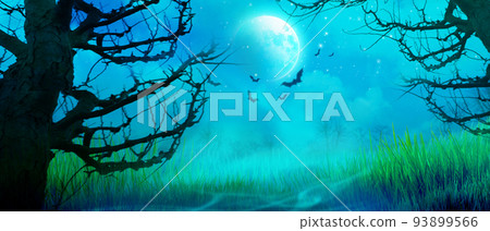 Horror background with full moon in the darkness. 93899566