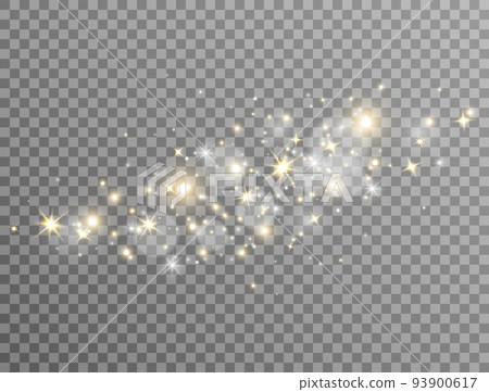 Glitter light and stars wave. Sparkle golden bokeh. Shine luxury background. Christmas Holiday glow particle. White star effect. Festive party design. Twinkle flash. Fairy bulb. Vector illustration 93900617
