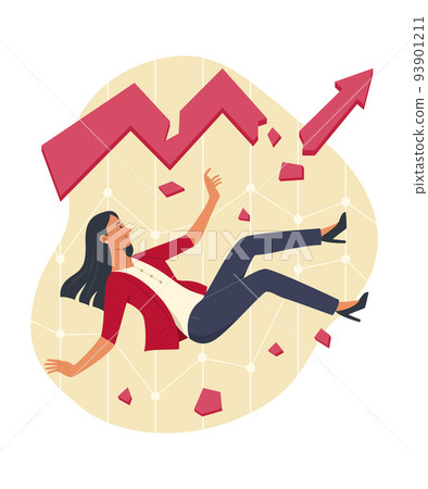Businesswoman Falling Down from Broken Graph Chart Concept Illustration Businesswoman Falling Down from Broken Graph Chart Concept Illustration 93901211