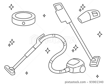 Illustration set with the image of a vacuum cleaner Line drawing version Illustration set with the image of a vacuum cleaner Line drawing version 93901340