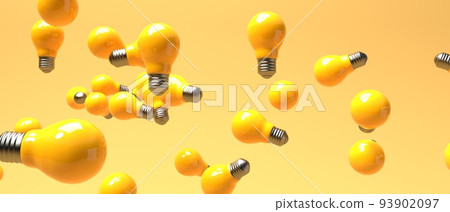 Scattered light bulbs on a colored background - 3D Scattered light bulbs on a colored background - 3D 93902097