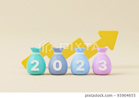 Money bag with year 2023 and arrow growth on background Money bag with year 2023 and arrow growth on background 93904655
