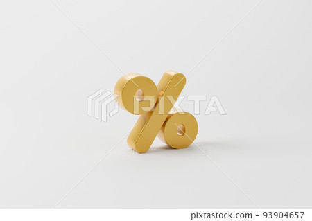 Gold color percentage icon on white background and copy space. 3d illustration 93904657