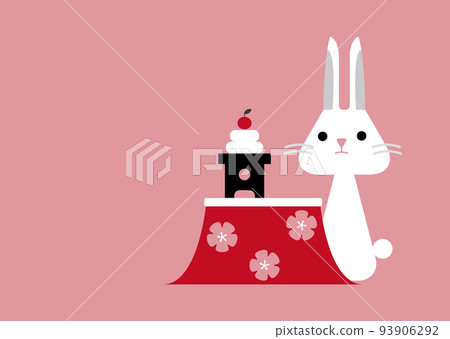Illustration of a white rabbit in a kotatsu side 93906292