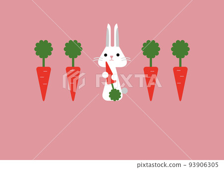 Illustration of a rabbit holding a carrot and carrots side by side 93906305
