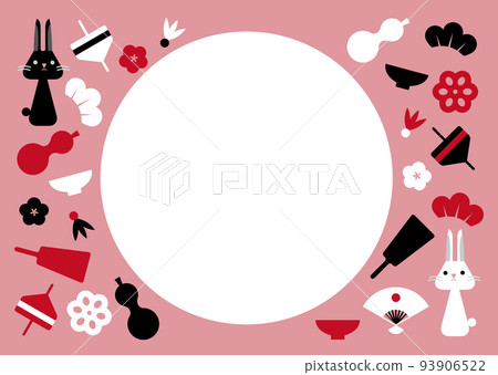 兔子和幸運符圓框插圖粉紅色 93906522