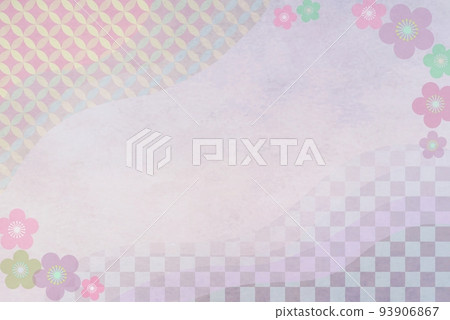 新年賀卡材料日本圖案背景與日本格仔圖案圖像日式背景材料梅花粉色綠色 93906867