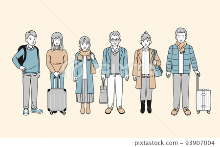 冬季旅行，秋季旅行，人們去旅行，回家，遊客，寒假，插圖 93907004