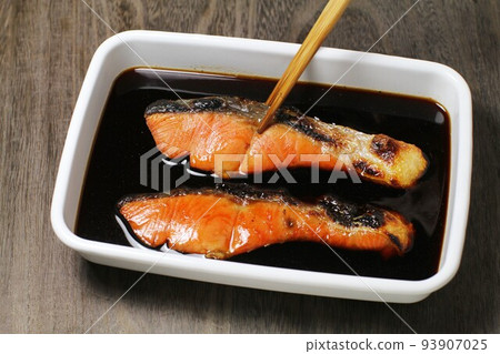 Yakizuke, a preserved food made by pickling grilled sockeye salmon in a sauce Yakizuke, a preserved food made by pickling grilled sockeye salmon in a sauce 93907025
